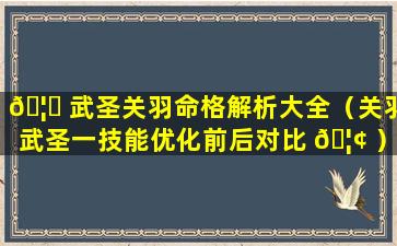 🦆 武圣关羽命格解析大全（关羽武圣一技能优化前后对比 🦢 ）